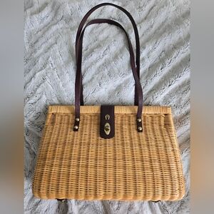 ETIENNE AIGNER Handmade Wicker Handbag Tan Woven Bag